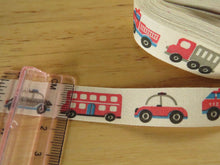 Load image into Gallery viewer, 5 yards/ 4.6m Police car fire engine bus truck on Cream 100% cotton tape