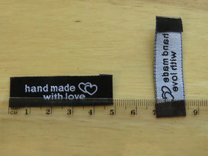 10 Black Handmade With Love and Heart Labels 55 x 15mm