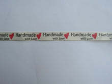 Load image into Gallery viewer, 1m Cotton Tape Handmade with Love and  Red Heart  Labels. 50 x 15mm