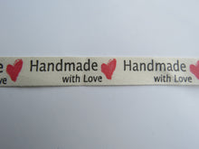 Load image into Gallery viewer, 1m Cotton Tape Handmade with Love and  Red Heart  Labels. 50 x 15mm