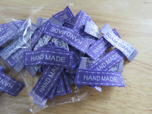 Load image into Gallery viewer, 25 Purple Hand Made Labels with white border 40x 10mm