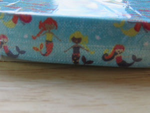 1m Mermaids on Blue fold over elastic FOE Foldover elastic 15mm
