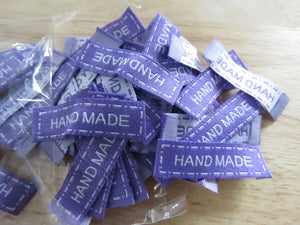 50 Purple Hand Made Labels with white border 40x 10mm
