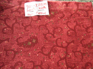 70cm Burgundy print 100% cotton fabric 112cm wide