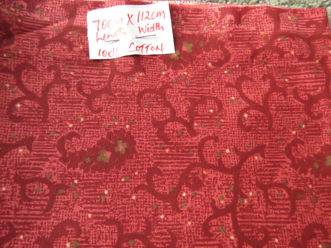 70cm Burgundy print 100% cotton fabric 112cm wide