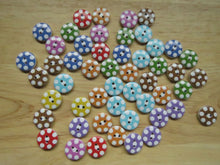 Load image into Gallery viewer, 51 Mixed colour buttons with white spots around perimeter and one in middle 15mm