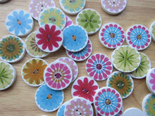 Load image into Gallery viewer, 10 Large Single Flower Round Wood like Buttons 25mm diameter