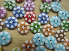 Load image into Gallery viewer, 51 Mixed colour buttons with white spots around perimeter and one in middle 15mm