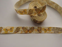 Load image into Gallery viewer, 5 yards/ 4.6m Yellow Butterfly printed on Cream 100% cotton tape