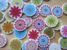 Load image into Gallery viewer, 10 Large Single Flower Round Wood like Buttons 25mm diameter