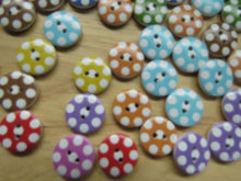 Load image into Gallery viewer, 51 Mixed colour buttons with white spots around perimeter and one in middle 15mm