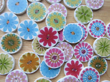 Load image into Gallery viewer, 10 Large Single Flower Round Wood like Buttons 25mm diameter