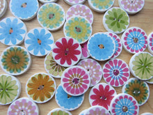 Load image into Gallery viewer, 50 Large Single Flower Round Wood like Buttons 25mm diameter