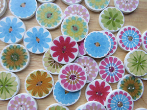 50 Large Single Flower Round Wood like Buttons 25mm diameter