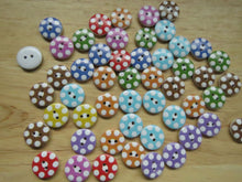 Load image into Gallery viewer, 51 Mixed colour buttons with white spots around perimeter and one in middle 15mm