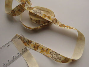 5 yards/ 4.6m Yellow Butterfly printed on Cream 100% cotton tape