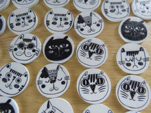 Load image into Gallery viewer, 10 Single Cat face print in black on white 25mm buttons