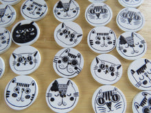 Load image into Gallery viewer, 10 Single Cat face print in black on white 25mm buttons