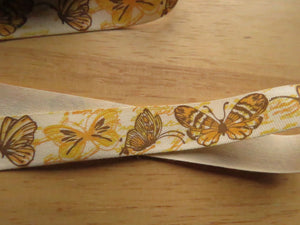 5 yards/ 4.6m Yellow Butterfly printed on Cream 100% cotton tape