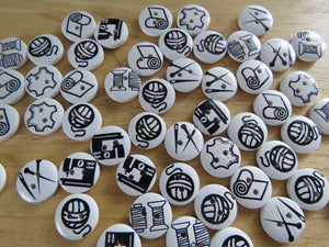 50 Black on white sewing them 15mm buttons- sewing machine, thread, wool,fabric