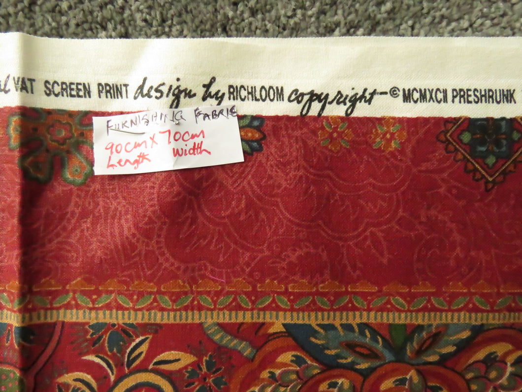 Rust and blue floral print fabric 90cmL x 70cm wide