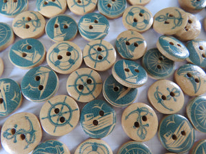 50 Blue Beige Yacht Boat Nautical Marine Sailing Wooden Buttons