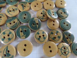 50 Blue Beige Yacht Boat Nautical Marine Sailing Wooden Buttons