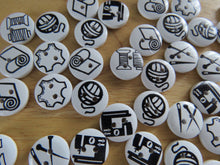 Load image into Gallery viewer, 50 Black on white sewing them 15mm buttons- sewing machine, thread, wool,fabric