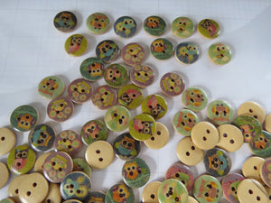 50 Single Owl Buttons 15mm- brown back