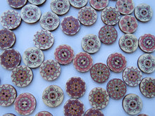Load image into Gallery viewer, 10 x  25mm Pink Green retro print wooden buttons- random mix of 10