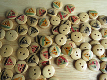 Load image into Gallery viewer, 50 Mixed Print Yacht 15mm buttons- brown back