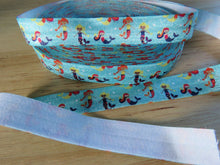 Load image into Gallery viewer, 4m Mermaids on Blue fold over elastic FOE Foldover elastic 15mm