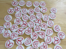 Load image into Gallery viewer, 50 Red on white heart print 20mm buttons on white background- mix as shown