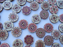 Load image into Gallery viewer, 10 x  25mm Pink Green retro print wooden buttons- random mix of 10