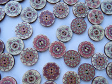Load image into Gallery viewer, 25 x 25mm Pink Green retro print wooden buttons- random mix of 25