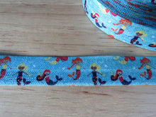 Load image into Gallery viewer, 4m Mermaids on Blue fold over elastic FOE Foldover elastic 15mm