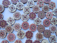 Load image into Gallery viewer, 25 x 25mm Pink Green retro print wooden buttons- random mix of 25