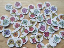 Load image into Gallery viewer, 25 Large Single Flower with leaves print with white background 25mm buttons
