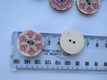 Load image into Gallery viewer, 10 x  25mm Pink Green retro print wooden buttons- random mix of 10