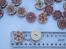 Load image into Gallery viewer, 50 x  25mm Pink Green retro print wooden buttons- random mix of 10