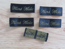 Load image into Gallery viewer, 40 Hand Made in Cursive Font Black Woven labels. 40x 15mm