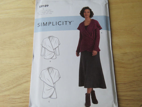Simplicity S9189 Shawl Collar Top or Jacket for Knit Fabrics Sz Xs to XXL