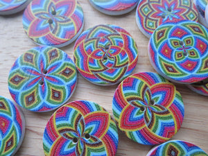 10 Green red blue pink Spiral floral Retro Vintage print 25mm buttons