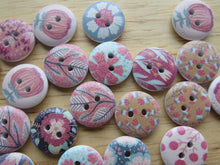 Load image into Gallery viewer, 10 Tulip, Flower, Blossom Mixed Print Wooden Buttons 15mm in diameter
