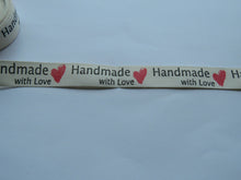 Load image into Gallery viewer, 1m Cotton Tape Handmade with Love and  Red Heart  Labels. 50 x 15mm