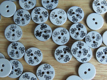 Load image into Gallery viewer, 13 Triple Black Flower on white buttons 12mm