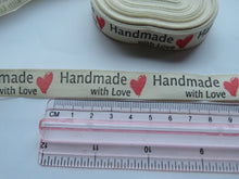 Load image into Gallery viewer, 1m Cotton Tape Handmade with Love and  Red Heart  Labels. 50 x 15mm