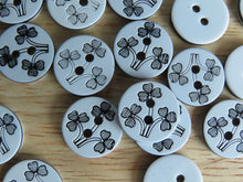 Load image into Gallery viewer, 13 Triple Black Flower on white buttons 12mm
