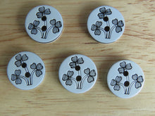 Load image into Gallery viewer, 13 Triple Black Flower on white buttons 12mm