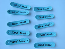Load image into Gallery viewer, 10 Teal Blue Hand Made PU Leather labels 50x10mm